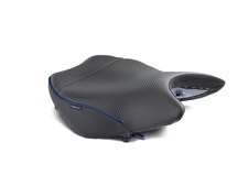 Sargent's World Sport Motorcycle Seat for the Suzuki GSX-S 1000GT and GSX-S 1000 GX shown with custom CFX and blue welt, front only.